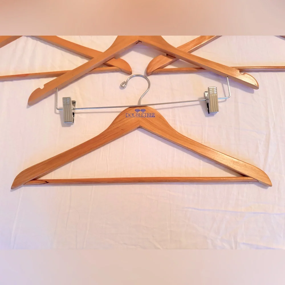 Set of 4 Vintage Wooden Suit Hangers - Light Wood